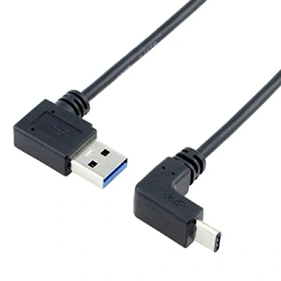 Abbildung von Cablecc USB 3.1 C nach oben unten abgewinkelt auf 90 Grad links gewinkelter A Stecker Datenkabel für Tablet Telefon