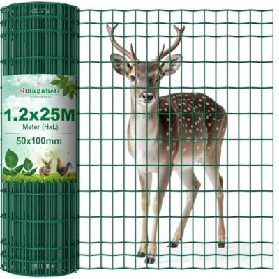 Abbildung von Amagabeli 1.22M x 25M Gartenzaun Zaun Garten 100 50mm 2.1 mm Drahtzaun Maschendraht Hundezaun Zaunelemente Grünen Maschenweite Drahtgitter Rolle Kaninchendraht Metall Drahtg Forstzaun Gitterzaun