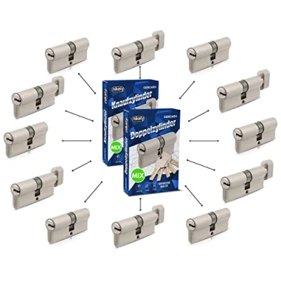 Abbildung von GERCAR Pro Schließzylinder MIX 12er gleichschließend nach Wunsch kombinierbar aus 12 Profilzylinder oder Knaufzylinder 60/70 / 80/90 mm inkl. 60 Schlüssel One Key System frei konfigurieren