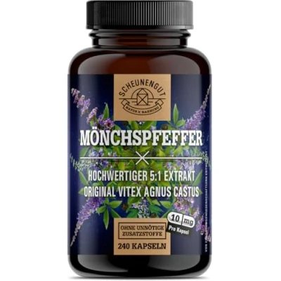 Abbildung von Mönchspfeffer 10mg je Kapsel WICHTIG: 5:1 Extrakt (50mg Agnus Castus Kapsel) +Garantiert Original I 240 Stück Hochdosiert DE SCHEUNENGUT®