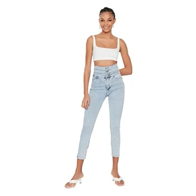 Abbildung von Trendyol, blauer Taille im Freien detaillierte super hohe Skinny Jeans, klar blau, 34