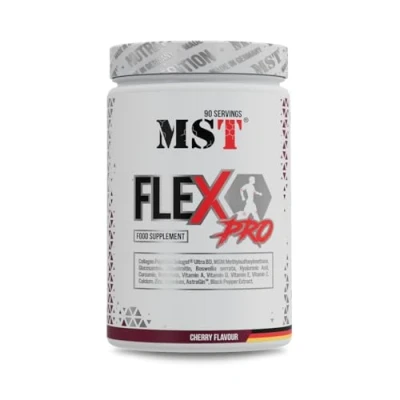 Abbildung von MST® Nutrition Flex Pro Pulver Kollagen, MSM, Glucosamin, Chondroitin &amp; Hyaluronsäure Hochwertige Rezeptur Made in Germany (1350g, Kirsche)
