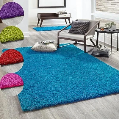 Abbildung von VIMODA Hochflor Teppich Prime Shaggy Langflor Wohnzimmer Schlafzimmer Rund Farbig, Farbe:Turkis, Maße:Ø 200 cm