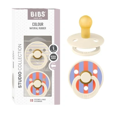 Abbildung von BIBS Colour Studio Schnuller 2er Pack, BPA frei, Kirschform Nippel. Naturkautschuk/Latex, Hergestellt in Dänemark, Größe 1 (0 6 Monate), Pin Ivory Vanilla