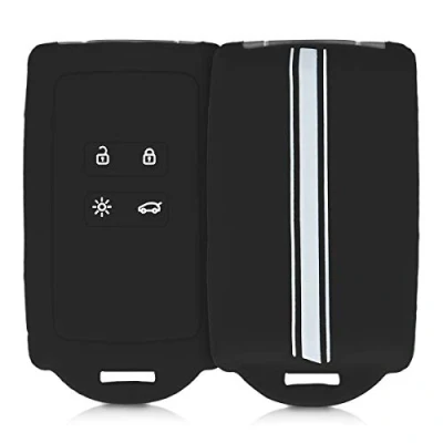 Abbildung von kwmobile Autoschlüssel Hülle kompatibel mit Renault 4 Tasten Smartkey (nur Keyless Go) Silikon Schutzhülle Schlüsselhülle Cover Rallystreifen Sidelines Weiß Schwarz
