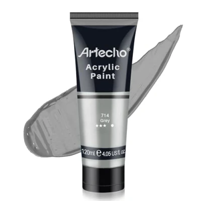 Abbildung von Artecho Acrylfarbe Grau 120 ml, Wasserfest und Lichtecht, Schnell Trocknend, für Leinwand, Holz, Stoff, Handwerk, Leder Stein.