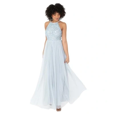 Abbildung von Maya Deluxe Damen Womens Ladies Bridesmaid Maxi Dress Halter Neck Sequin Embellished Prom Graduation Wedding Brautjungfernkleid, Eisblau, 38