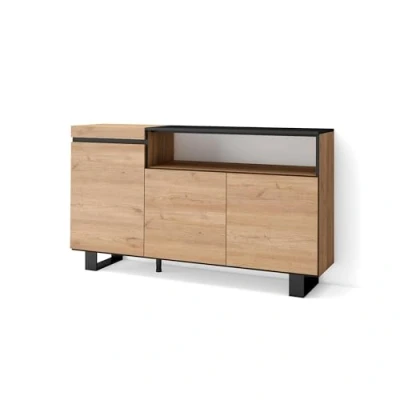 Abbildung von Skraut Home Sideboard, Highboard Kommode, Komodenschrank 150x87x35cm 3 Türen Industriedesign Moderner Stil Eiche Schwarz
