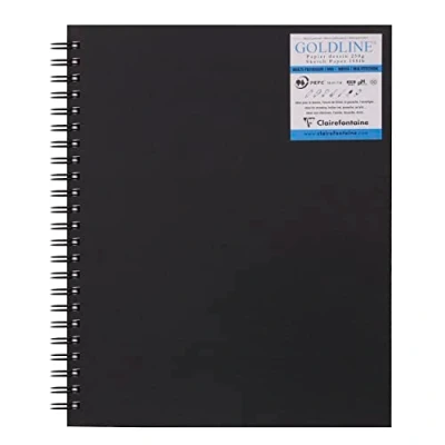 Abbildung von Clairefontaine 960084C Skizzenbuch Goldline mit Spiralbindung, 40 Blatt 22,9x30,5 cm, 250g, ideal für Trockentechniken, 1 Stück, Weiß