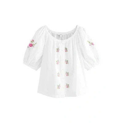 Abbildung von Next Floral Embroidered Hemdbluse, Damen, Größe: 40, White