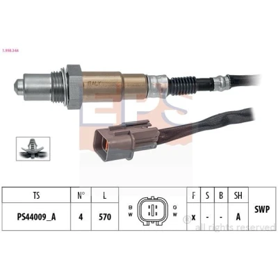 Abbildung von EPS 1.998.344 Lambdasonde mit Befestigungsmaterial Made in Italy OE Equivalent beheizt, Planarsonde, Gewinde vorgefettet HYUNDAI: i10 II Schrägheck