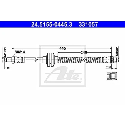 Abbildung von ATE 24.5155 0445.3 Bremsschläuche 445 M10x1 RENAULT: SCENIC 2, MEGANE 2 Coupe Cabriolet, Kombi