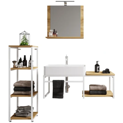 Abbildung von VCM Waschbeckenunterschrank &quot;VCM 4 tlg. Waschplatz Waschtisch Badmöbel Set Waschbecken Holz Metall Industrial Style Bitila 100 V2&quot;, (4 St.)