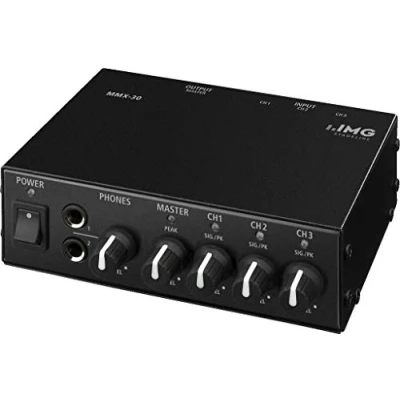 Abbildung von IMG 252540 Stageline MMX 30 Audio Mixer in Schwarz, kompakter 3 Kanal Stereo Line Mischer mit gemeinsam regelbaren Kopfhörerausgängen