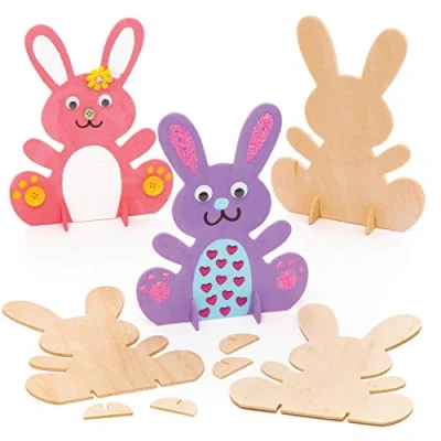 Abbildung von Baker Ross Hasen aus Holz zum Bemalen, Kunsthandwerk Malaktivitäten für Kinderpreise und Motivationsbelohnungen (6er Pack)