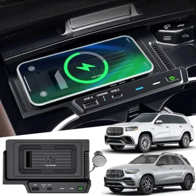 Abbildung von Singkin Kabelloses Auto Ladegerät für Mercedes Benz GLE GLS 2020 2024, OEM Passform mit 27W USB A &amp; Type C Wireless Schnellladendes Handy W167 X167 V167 350/450 Coupe AMG