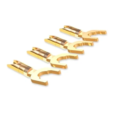 Abbildung von VIABLUE T6S Kontakte Kabelschuhe/Gabelkontakte * Gabelweite 6,4 mm / 9,5 24 Karat echtvergoldet high end Steckverbindungen 4 Stück