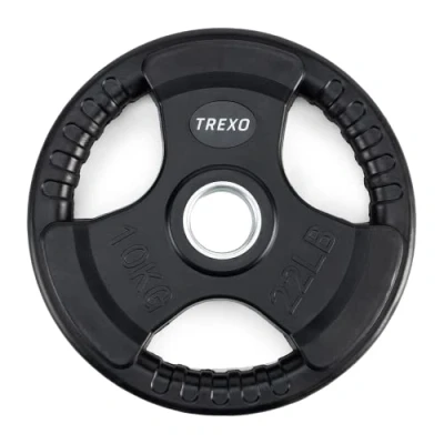 Abbildung von TREXO 10 kg Belastung 32 cm Durchmesser Scheibe mit Griffen Gusseisen beschichtet für Langhanteln Langlebige ergonomische Fitness Krafttraining Crossfit RW10