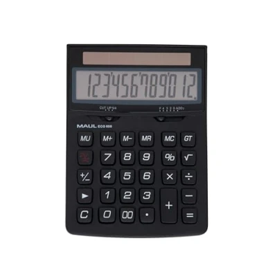 Abbildung von MAUL Tischrechner ECO 850 umweltfreundlicher Solar Rechner mit 12 Stellen Blauer Engel/uz116 für Büro, Schreibtisch, Schule 80% recycelter Kunststoff Schwarz