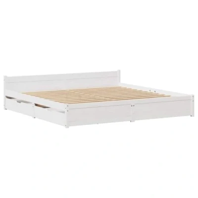 Abbildung von vidaXL Massivholzbett, Holzbett Bett mit Kopfteil, Bettgestell Bettrahmen Lattenrost, Doppelbett für Schlafzimmer, Weiß 160x200cm Kiefer