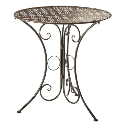 Abbildung von Kobolo Dekorativer Gartentisch Metalltisch Tisch aus braunem Metall mit Stanzungen in Blumenoptik 60cm