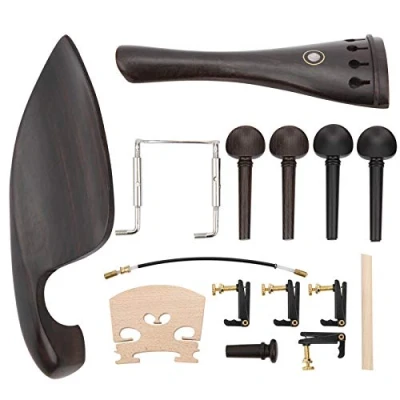 Abbildung von Saitenhalter Kit für Violine, 15 teiliges 4/4 Violin Zubehör Kit, Ersatzteile, Ebenholz/Metall/Ahornholz Geigenbeschlag Set Anfänger/Liebhaber