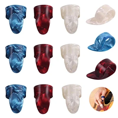 Abbildung von Gitarren Fingerschutz Fingerspitzen 12 Stücke Plektrum Daumen Finger Plektren Gitarre Picks Zelluloid Gitarrenplektren Rechter Pick für Zeigefinger und