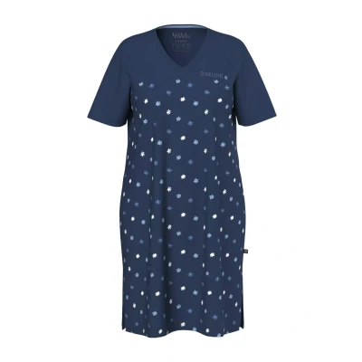 Abbildung von Ulla Popken Flower Short Sleeve Vneck Jerseykleid, Damen, Größe: 50/52, Midnight blue