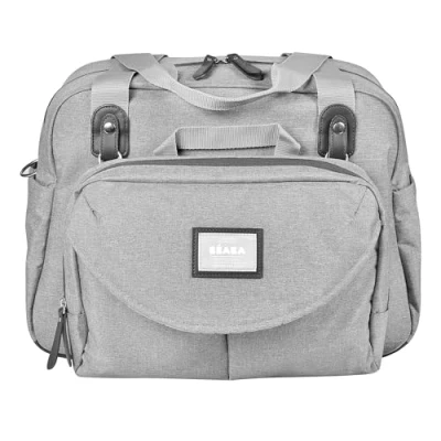 Abbildung von Béaba Wickeltasche Genève II Modulierbar, vielfältige Staumöglichkeiten Vordertasche, Wickelunterlage Isolierfach für Babynahrung, Befestigung Kinderwagen grau