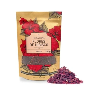 Abbildung von FRISAFRAN Hibiskusblüten getrocknet BIO 200g Hibiskusblütentee Hibiskustee rein und natürlich für Tee Jamaikanisches Wasser Kräutertee Hibiskus Karkade Früchtetee Jamaika Blume