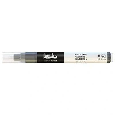 Abbildung von Liquitex 4625599 Professional Paint Marker, Acrylmarker mit hochpigmentierte Acrylfarbe auf Wasserbasis für den Innenbereich &amp; Außenbereich, feine Spitze Neutralgrau Nr. 5