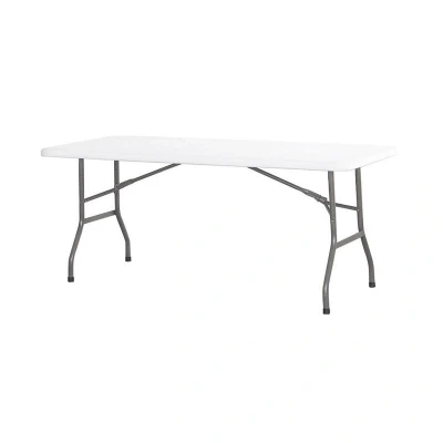 Abbildung von HENDI Buffettisch klappbar 180 x 74 cm Kunsttoff Platte Metallgestell, Gastro Partytisch in weiß einklappbar