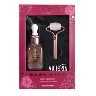 Abbildung von Victoria Beauty Geschenkset für Frauen mit Jade Roller und Gesichtsserum, Geschenkbox Damen Anti Falten Serum, Gesichtspflege Set Garden of Eden