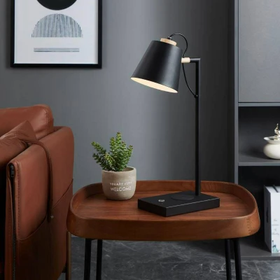 Abbildung von Eglo 900626 Tischleuchte LACEY QI Stahl schwarz, creme LED 5,5W 3000K L:24cm B:13.5cm H:50cm dimmbar mit Touchdimmer