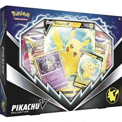 Abbildung von POKÉMON Sammelkarte Pokemon Pikachu V Kollektion Box (deutsche Karten), 4 Booster Packs Sammelkartenspiel