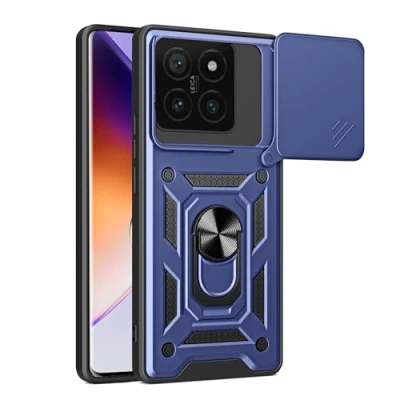 Abbildung von BOKYAS Armor Hülle für Xiaomi 14T Mit Slide Kameraschutz Cover und Ring Ständer [Handyhülle Kompatibel Auto Magnet] Militärischer Stoßfeste Case, Blau