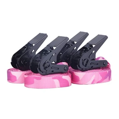 Abbildung von Sandax 4er Set Spanngurte mit Ratsche pink Camouflage, Zurrgurte belastbar bis 900kg, nach DIN EN 12195 2, Länge 4m, Breite 25mm, hochwertige Einteilige Ratschengurte/Ratschenspanngurte, Zurrgurt
