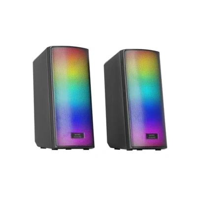 Abbildung von MARSGAMING MSRGB2, Bluetooth 5.3 Lautsprecher 15W, DSP Soundprozessor, Dynamische RGB Beleuchtung, Full Mesh Front, Kompakte mit Steuerbox, 3,5 mm Jack und USB Anschluss, Schwarz