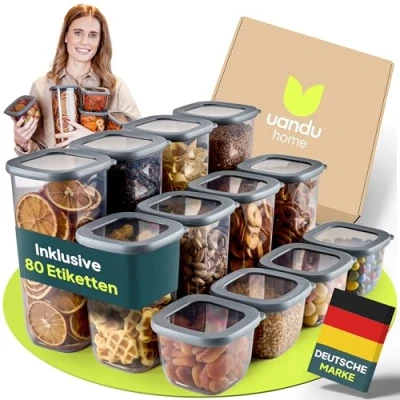 Abbildung von uandu Vorratsdosen mit Deckel Luftdicht 12er Vorratsbehälter Set Aufbewahrungsbox Küche Aufbewahrung &amp; Organisation BPA Frei Küchen Organizer für alle trockenen Lebensmittel