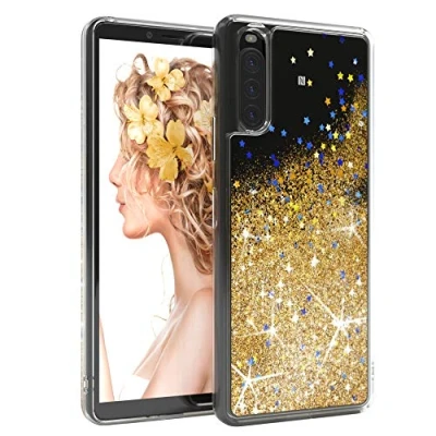 Abbildung von EAZY CASE Hülle kompatibel mit Sony Xperia 10 II (2020) Schutzhülle Flüssig Glitzer, Handyhülle, Schutzhülle, Back Cover Glitter Flüssigkeit, TPU/Silikon, Transparent/Durchsichtig, Gold