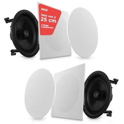 Abbildung von Pyle Deckenlautsprecher, Einbaulautsprecher, Deckenlautsprecher Bluetooth, 300W 2 Wege Lausprecher, Wandlautsprecher, Flache Lautsprecher Systemmontage, austauschbares rundes/quadratisches Gitter
