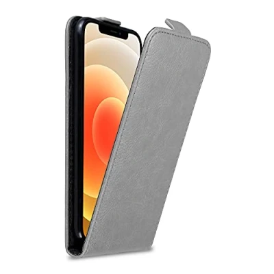 Abbildung von Cadorabo Hülle kompatibel mit Apple iPhone 12 Mini Flip Design aus Premium Kunst Leder Klappbare Stoßfeste Magnetische Cover für Tasche in Grau