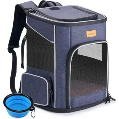 Abbildung von Morpilot Katzenrucksack Hunderucksack für Katzen und Kleine Hunde 7kg, Faltbare Haustier Rucksack mit Innerer Sicherheitsleine Schale