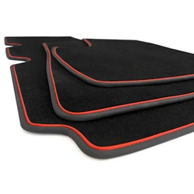 Abbildung von kh Teile Fußmatten Model S Premium Sport Tuning Autoteppich Zubehör Velours Set 3 teilig, Zierband Rot