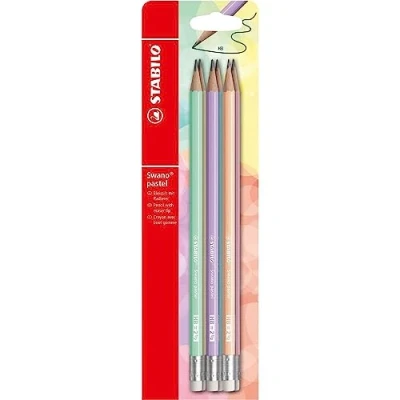 Abbildung von Bleistift mit Radierer STABILO swano Pastel 6er Pack 6 verschiedenen Farben Härtegrad HB