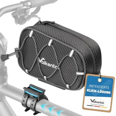 Abbildung von Valkental® Fahrrad Rahmentasche [Innovativer Adapter] Wasserfeste Oberrohrtasche mit Schnellspanner für Ebike, Rennrad &amp; MTB [Viel Platz] Fahrradtasche Rahmen Handy Handytasche sensibler Folie