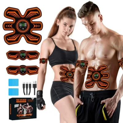 Abbildung von JOYTOUR EMS Bauchmuskeltrainer ABS Trainingsgerat, Bauchtrainer, Sicher Effektiv Schneller Trainingsgerät Ganzkörper Muskeltrainer,10 Stück Ersatz Hydrogels 8 Modi und 15 Intensitäten, (Orange)