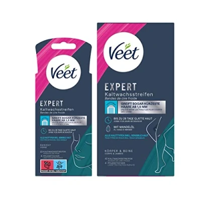 Abbildung von Veet Expert 40 Kaltwachsstreifen Körper &amp; Beine + 20 Gesicht zur Haarentfernung für alle Hauttypen inkl. sensibler Haut