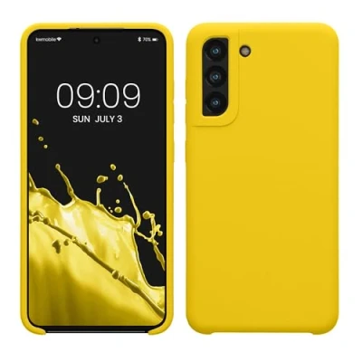Abbildung von kwmobile Hülle kompatibel mit Samsung Galaxy S21 FE Silikon Handy Case Handyhülle weiche Oberfläche kabelloses Laden Strahlend Gelb