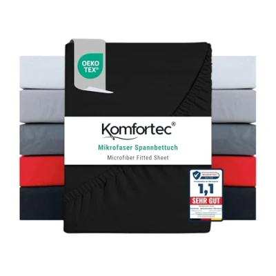 Abbildung von Spannbettlaken Boxspringbett bis 15cm 30cm Matratzenhöhe, Komfortec, Mikrofaser, Gummizug: Rundum, (1 Stück), 90x200 cm, Schwarz